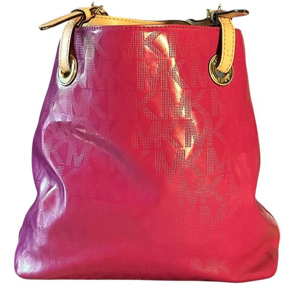 Michael Kors Jet Set Patent Leather Mirror Metallic Tote Bag Pink 38T3XTTT40 - Picture 3 of 11